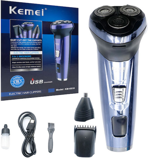 Kemei KM-6539 Περιστρεφόμενη Ξυριστική Μηχανή Προσώπου Επαναφορτιζόμενη