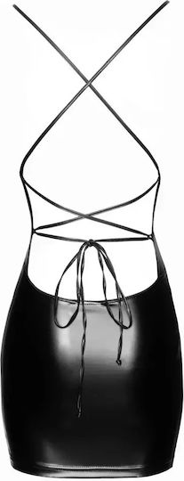 Noir Handmade Powerwetlook Leder- und Latex-Outfit Minikleid mit geschnürtem Rücken Schwarz