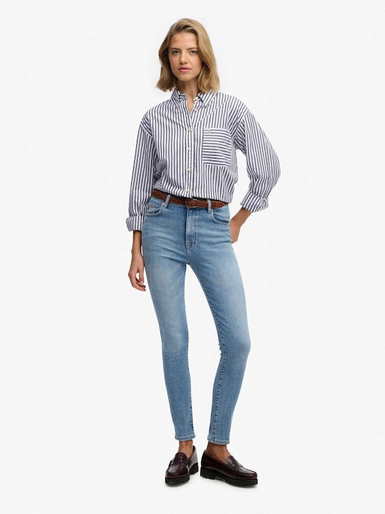 Long Sleeve Women's Denim Shirt Navy/White Striped