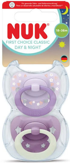 Nuk First Choice Classic Day & Night Pacifiers Silicone Night with Case Purple for 18-36 months 2pcs