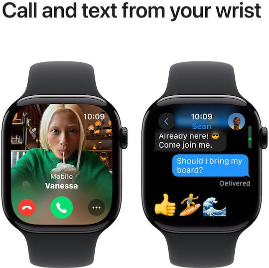 Apple Watch Series 10 Aluminium 42mm Αδιάβροχο με Παλμογράφο (Jet Black με Black Sport Band - S/M)