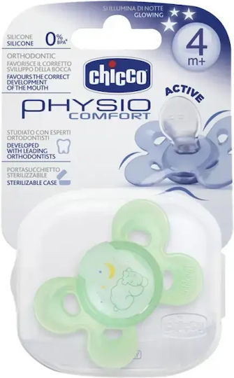 Chicco Physio Comfort Ортодонтски Биберон Силикон Нощна с Калъф Зелен за 4+ месеци