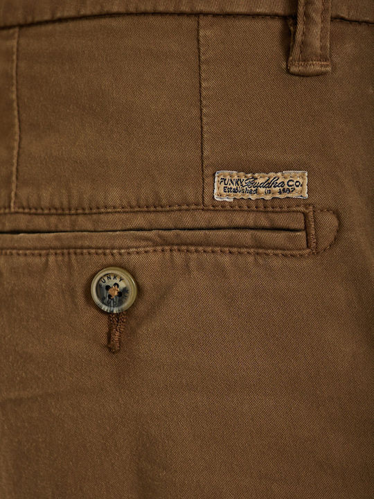 Men's Chino Elastic Regular Fit Brown Trousers