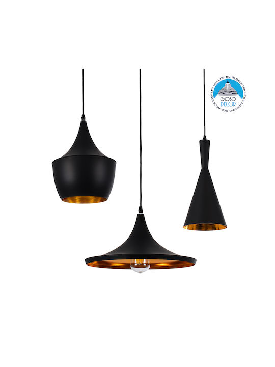 Shanghai Black & Gold Bell Pendant Ceiling Light with E27 Socket 01025 - Set of 3 Pieces