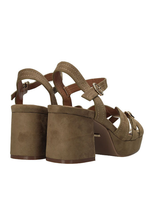 Damen Sandalen Aus Stoff Braun