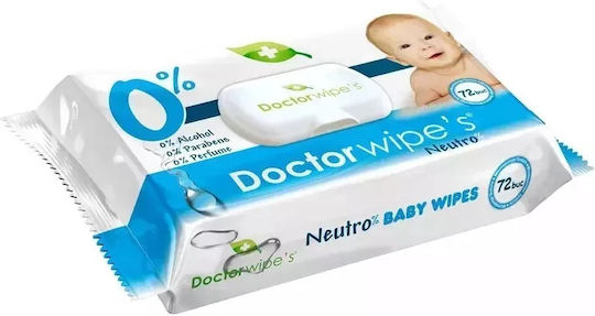 Doctor Wipes Μωρομάντηλα χωρίς Άρωμα, Οινόπνευμα & Parabens 72τμχ