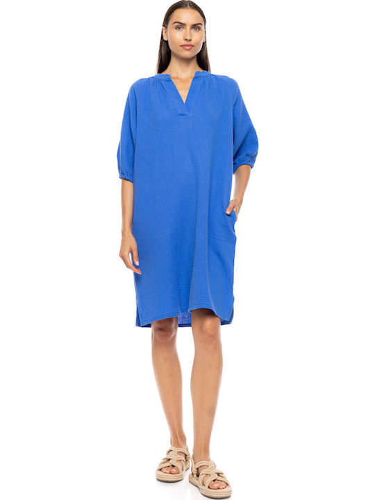 Pink Label Γυναικείο Καφτάνι Παραλίας Indigo Blue