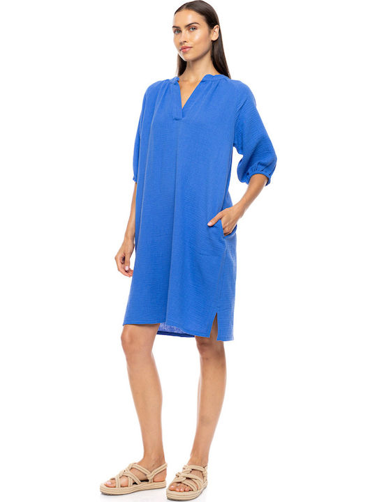 Pink Label Γυναικείο Καφτάνι Παραλίας Indigo Blue