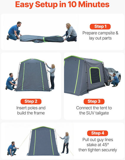 Vevor Camping Tunnel Car Tent Gray 4 Seasons for 9 People 323x244x220cm