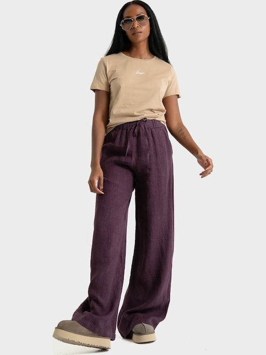 Damen Leinenhose Aubergine