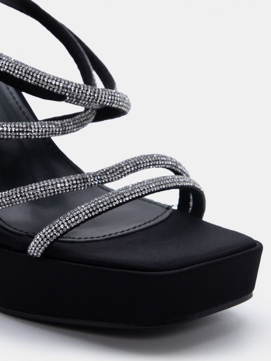 Fabric Sandals with Strass Black