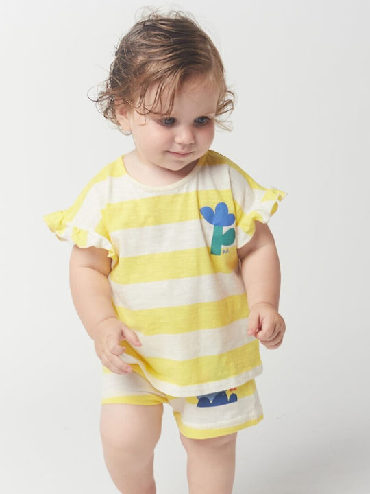 Bluza Pentru Copii Cu Mâneci Scurte Dungi Galbene