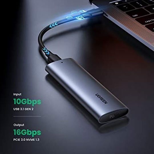 Ugreen CM400 Hard Drive Case M.2 PCI-Express NVME with connection USB 3.1 Type-C in Gray color