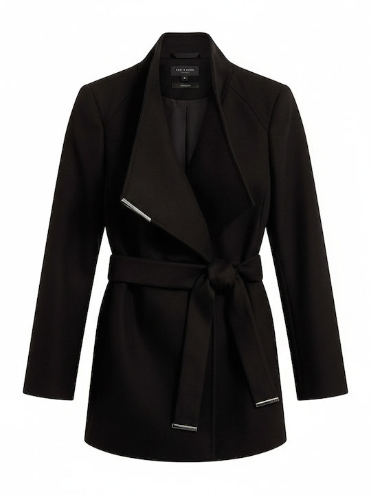 Rosess Wool Women's Black Half Coat with Belt
