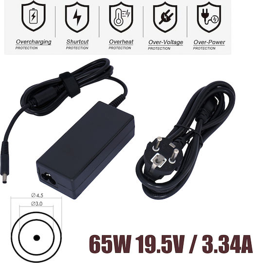 Dell Laptop Charger 65W 19.5V 3.34A for Dell with Detachable Power Cord