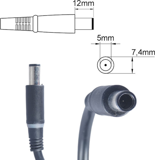 7.4mm x 5.0mm Laptop Charger 130W 19.5V 6.7A for Dell with Detachable Power Cable
