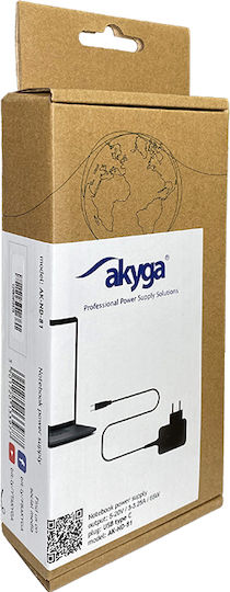Akyga USB-C Universal Φορτιστής Laptop 65W 20V 3.25A με Αντάπτορα Τροφοδοσίας