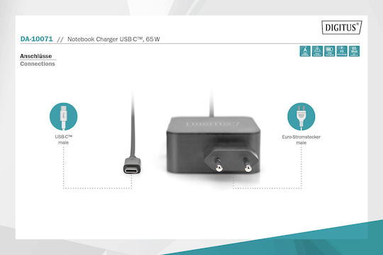 Digitus USB-C Universal Laptop-Ladegerät 65W 20V 3.25A mit Netzteiladapter
