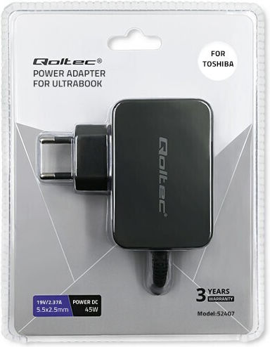 Qoltec Încărcător Laptop 45W 19V 2.37A pentru Toshiba cu Cablu de Alimentare Detașabil