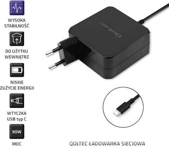 Qoltec USB-C Universal Laptop-Ladegerät 90W 20.3V 4.5A mit Netzteiladapter