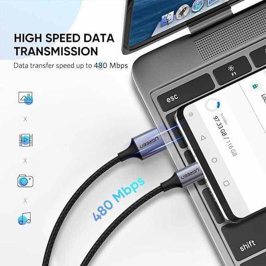 Ugreen US288 Braided USB 2.0 Cable USB-C male - USB-A Μαύρο 2m 60128