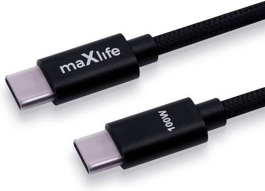 Maxlife USB 2.0 Cable USB-C male - USB-C 100W PD Μαύρο 2m
