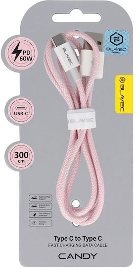 Blavec Braided USB 2.0 Cable USB-C male - USB-A 60W PD Ροζ 3m