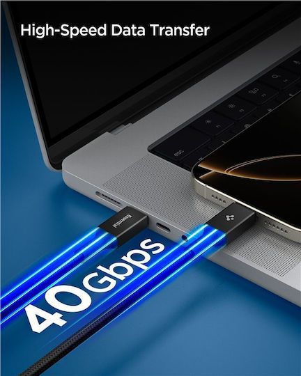 Spigen Braided USB 4 Video Cable USB-C male - USB-C 240W PD Μαύρο 1.5m ACA10423