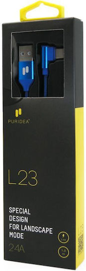 Puridea L23 Angle (90°) / Braided USB 2.0 Cable USB-C male - USB-A Μπλε 1m