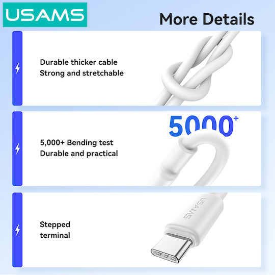 Usams USB 2.0 Cable USB-C Male - USB-C 60W PD White 1m