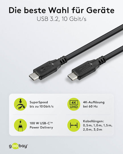 Goobay USB 3.2 USB-C Male To USB-C 100W PD Cable Black 1m 74200