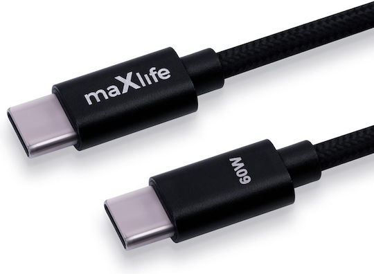 Maxlife USB 2.0 Kabel USB-C männlich - USB-C 60W PD Schwarz 1m