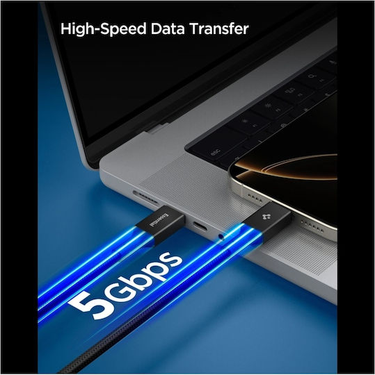 Spigen Braided USB 3.2 Cable USB-C male - USB-C 100W PD Μαύρο 1.5m ACA10421