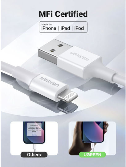 Ugreen US155 USB-A to Lightning Cable 12W Λευκό 1m (20728)