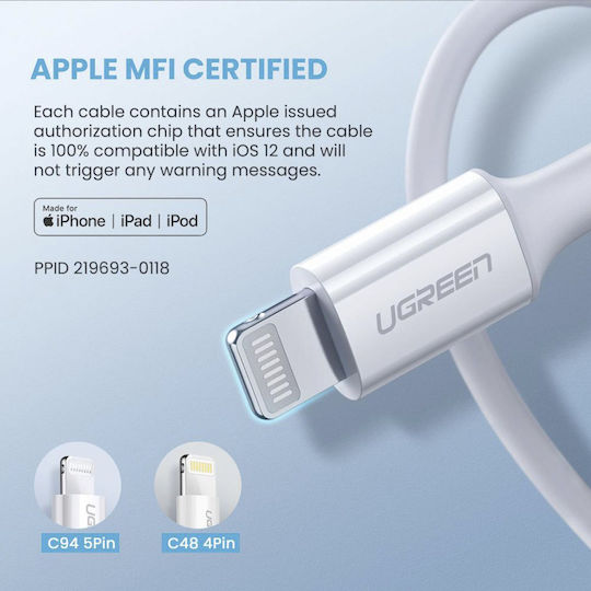 Ugreen US171 USB-C to Lightning Cable 18W Λευκό 1m (10493)