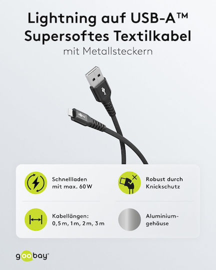 Goobay Плетена USB-C към Lightning кабел 60W Черен 2м (74504)
