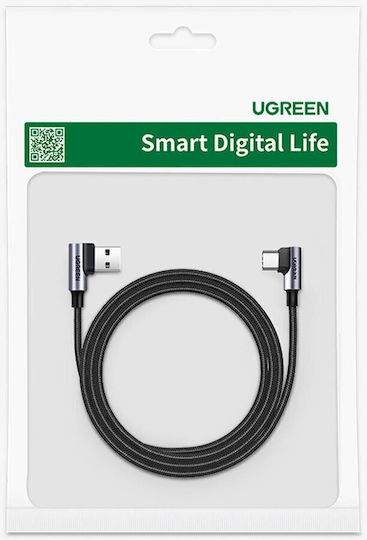 Ugreen US176 Angle (90°) Braided USB 2.0 Cable USB-C Male - USB-A 18W PD Gray 2m 20857