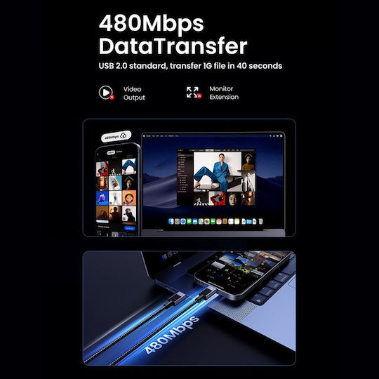 Ugreen USB 2.0 USB-C Male To USB-C 240W Gray 1m Cable