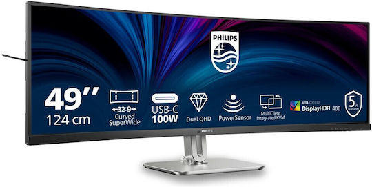 Philips 49B2U5900C Ултраширок VA HDR Извит Монитор 48.8" 5120x1440 с Време за Реакция 4ms GTG
