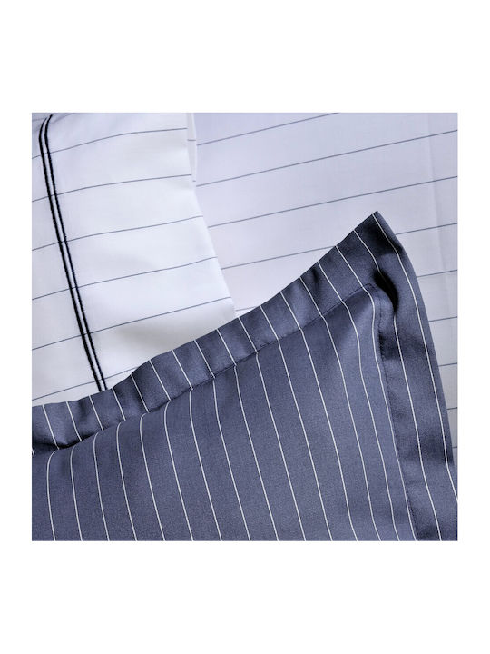 Down Town Home Set Duvet Cover Cotton Satin 170x240cm Single with Pillowcase Pin Stripe S883 Pin Stripe Blue