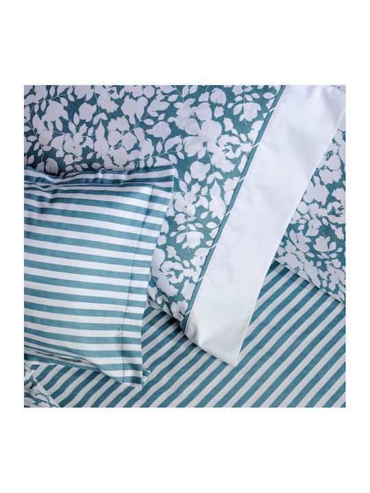 Down Town Home Set Cotton Satin Duvet Cover 170x240cm Single with Pillowcase Elvira S875 Petrol