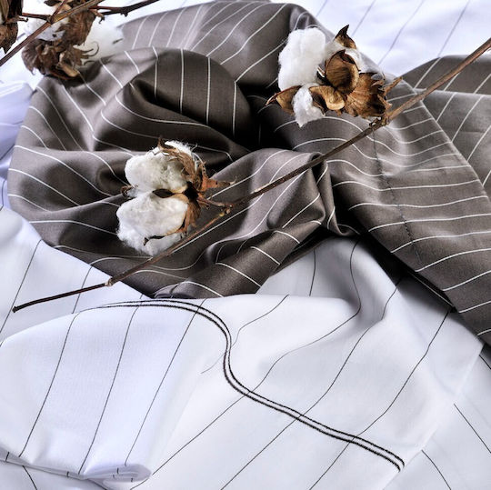 Down Town Home Set Duvet Cover Cotton King Size with 2 Pillowcases 260x250cm Pin Stripe S884 D.grey