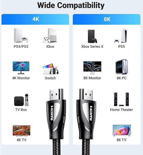 Ugreen HD140 HDMI 2.1 Ultra High Speed 48Gbps 4K 120Hz HDR VRR Cable HDMI Male - HDMI Male 5m Black