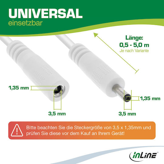 Inline Inline Dc Extension Cable Dc Male Female Plug 3.5x1.35 Mm Awg 18 White 1 M