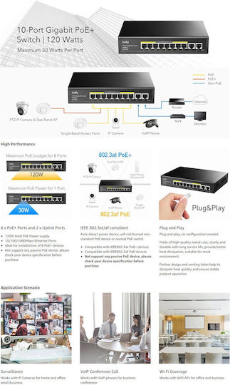 Cudy GS1010PE Unverwaltet L2 PoE+ Switch mit 10 Ports Ethernet