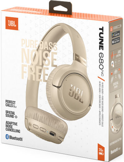 JBL Tune 680NC Fără fir Bluetooth On Ear Căști cu 50 ore de Funcționare Bej