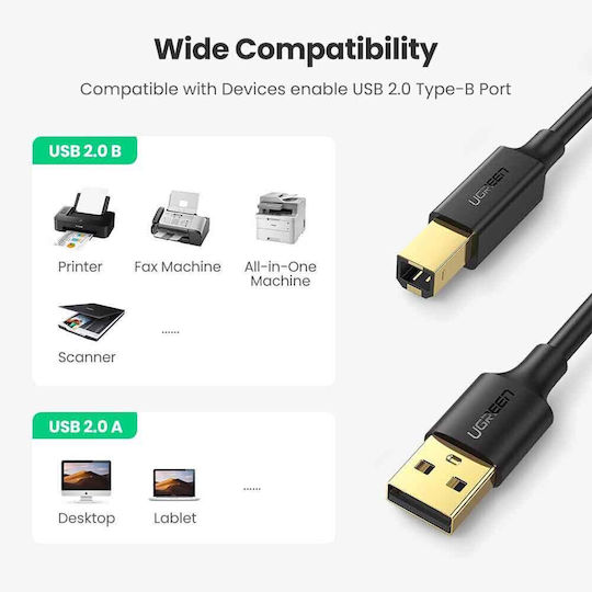 Ugreen USB 2.0 Cablu USB-A - USB-B Negru 1m 20846