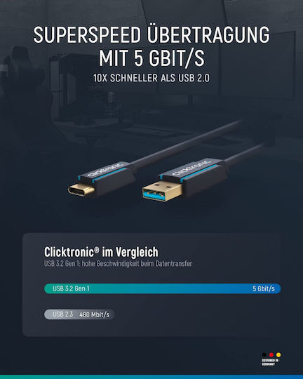 Clicktronic USB 3.0 Kabel USB-A-Stecker - USB-B-Stecker Blau 3m