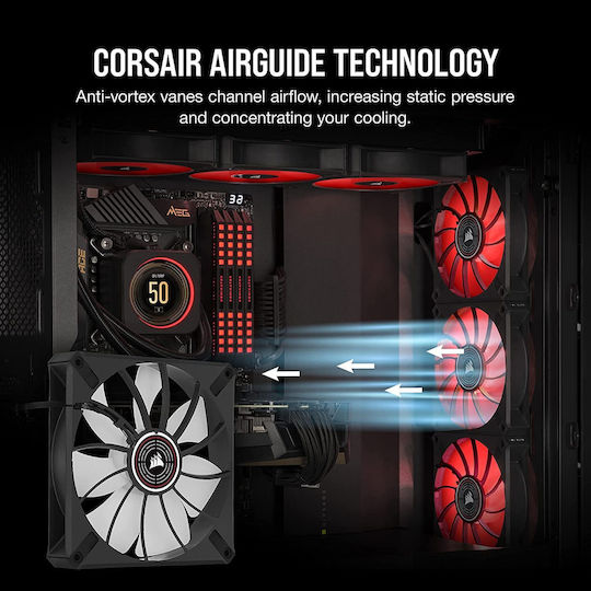 Corsair ML140 LED Elite Premium Корпусен вентилатор с Червено осветление и връзка 4-изводна ШИМ 1бр Черен
