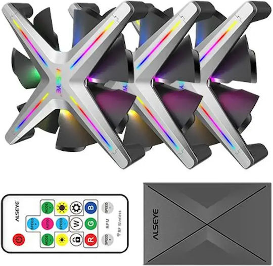 Inter-Tech Alseye X12 Kit Case Fan 120mm (1200rpm / 42.20cfm) με RGB Φωτισμό και Σύνδεση 4-Pin PWM / 3-Pin 3τμχ Γκρι